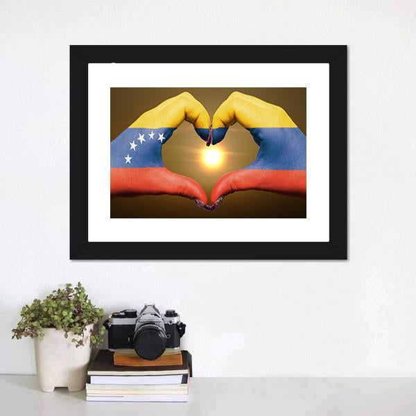 Venezuela Flag On Hands Canvas Wall Art-1 Piece-Framed Print-20" x 16"-Tiaracle