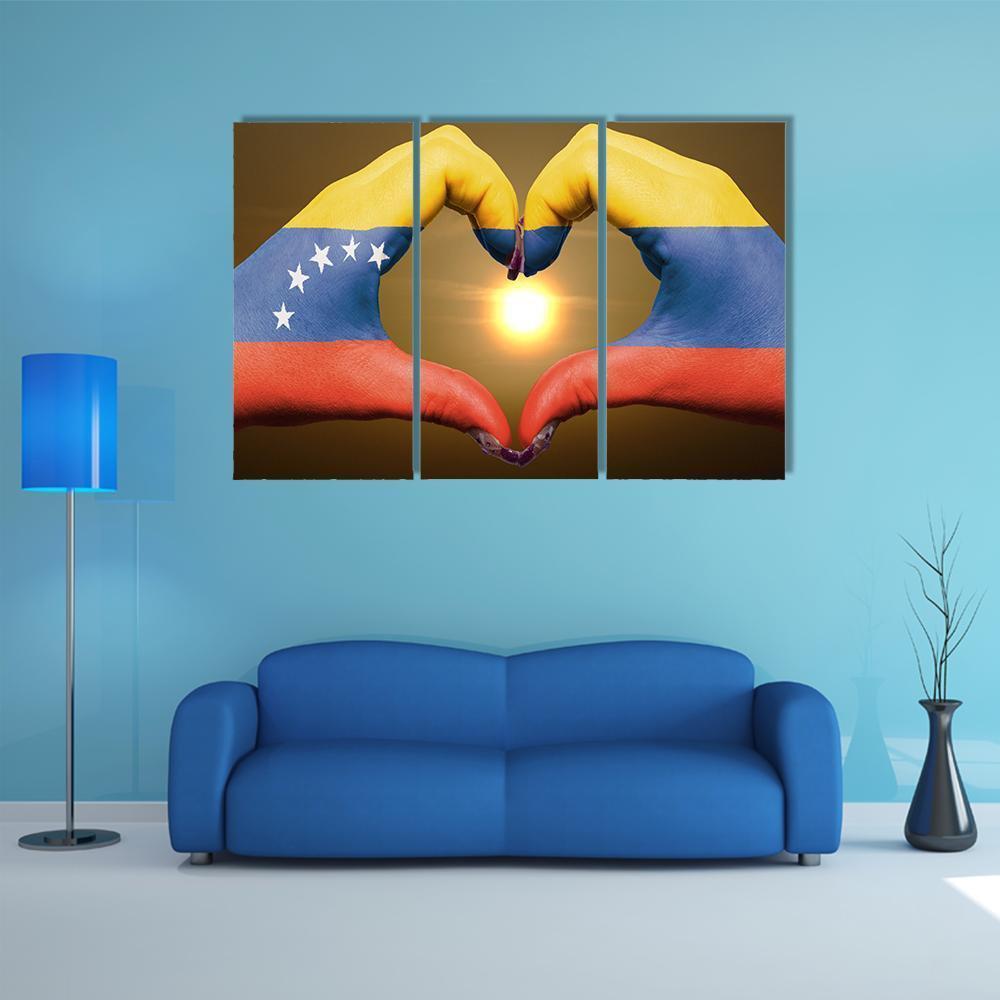 Venezuela Flag On Hands Canvas Wall Art-3 Horizontal-Gallery Wrap-37" x 24"-Tiaracle