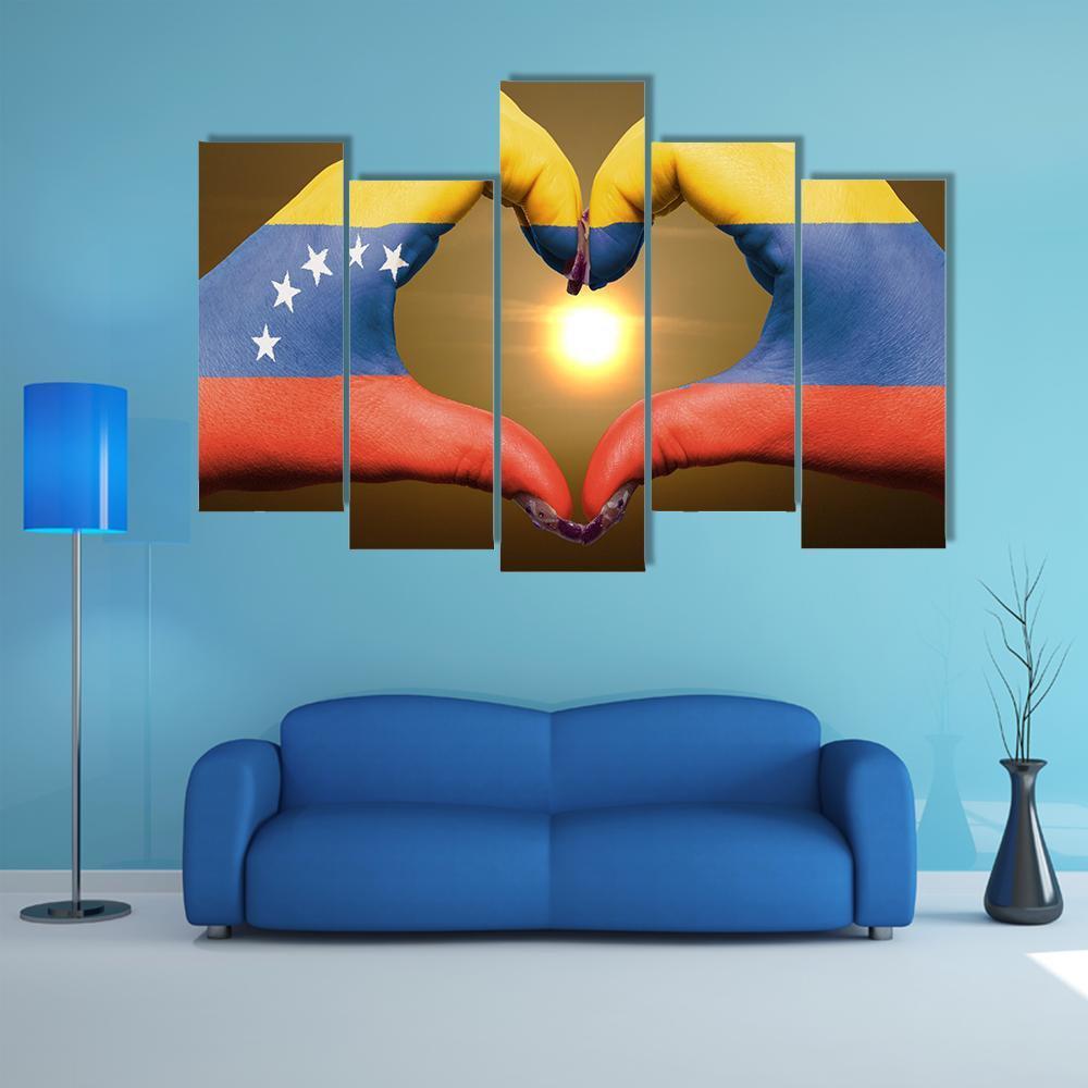 Venezuela Flag On Hands Canvas Wall Art-5 Pop-Gallery Wrap-47" x 32"-Tiaracle