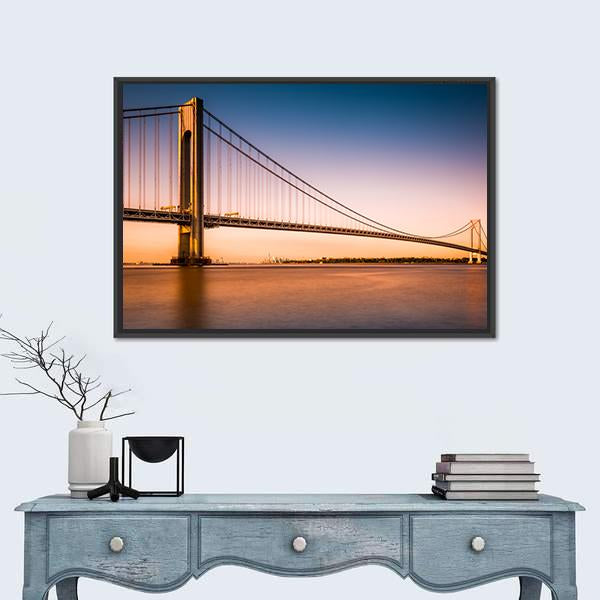 Verrazano Narrows Bridge At Sunset Canvas Wall Art-1 Piece-Floating Frame-24" x 16"-Tiaracle