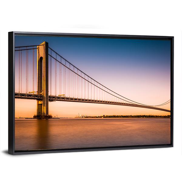 Verrazano Narrows Bridge At Sunset Canvas Wall Art-3 Horizontal-Gallery Wrap-25" x 16"-Tiaracle