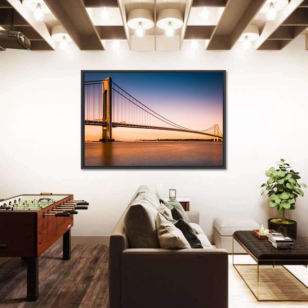 Verrazano Narrows Bridge At Sunset Canvas Wall Art-3 Horizontal-Gallery Wrap-25" x 16"-Tiaracle