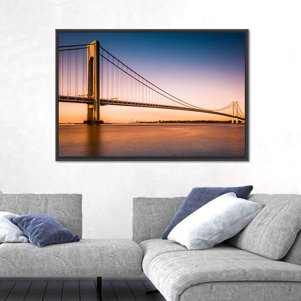 Verrazano Narrows Bridge At Sunset Canvas Wall Art-3 Horizontal-Gallery Wrap-25" x 16"-Tiaracle