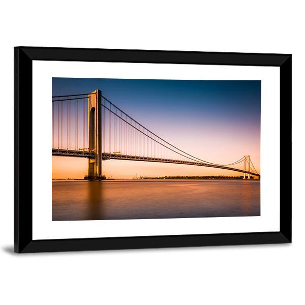 Verrazano Narrows Bridge At Sunset Canvas Wall Art-3 Horizontal-Gallery Wrap-25" x 16"-Tiaracle