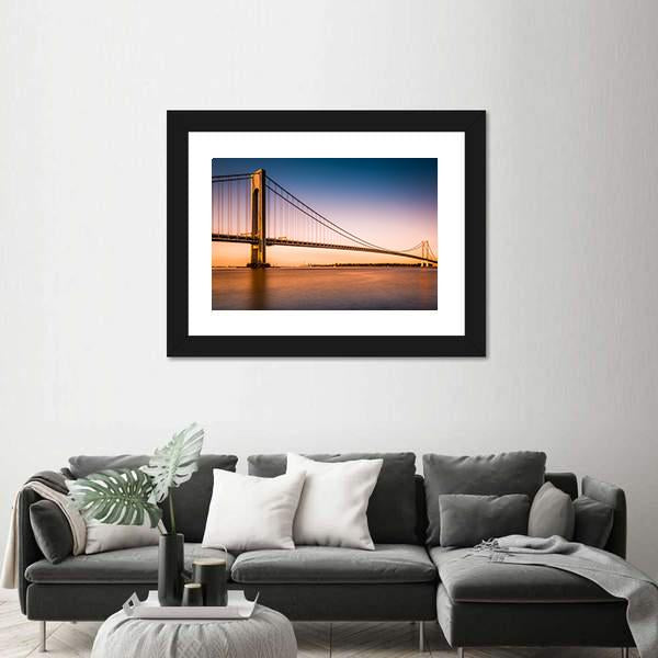 Verrazano Narrows Bridge At Sunset Canvas Wall Art-3 Horizontal-Gallery Wrap-25" x 16"-Tiaracle