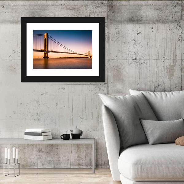 Verrazano Narrows Bridge At Sunset Canvas Wall Art-3 Horizontal-Gallery Wrap-25" x 16"-Tiaracle