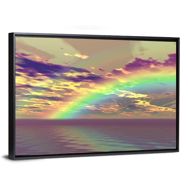 Vibrant Rainbow Appearing Over The Clouds And Sea Canvas Wall Art-3 Horizontal-Gallery Wrap-25" x 16"-Tiaracle