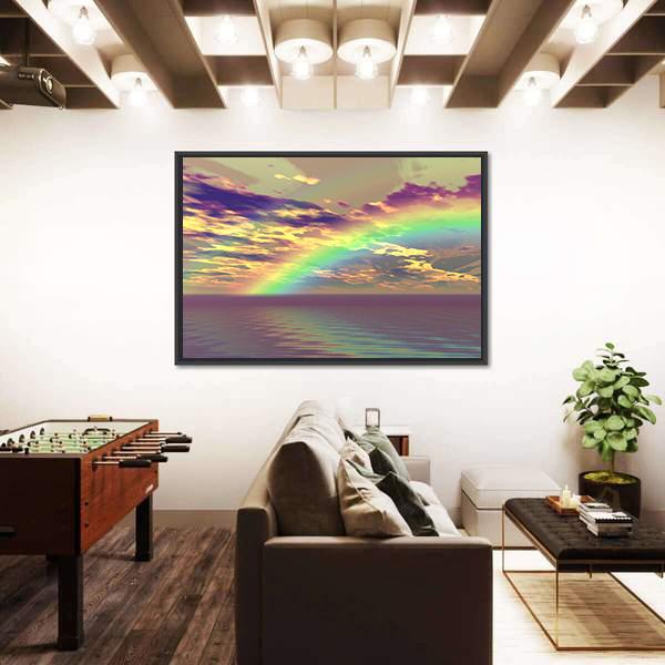 Vibrant Rainbow Appearing Over The Clouds And Sea Canvas Wall Art-3 Horizontal-Gallery Wrap-25" x 16"-Tiaracle