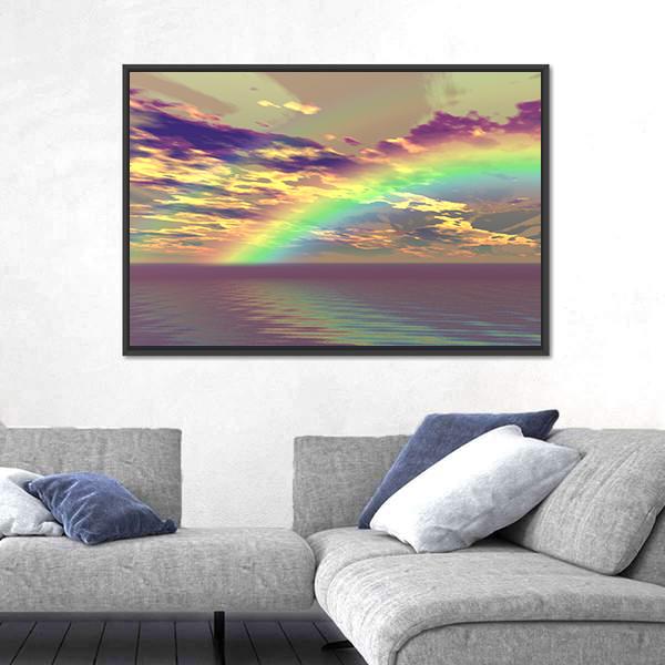 Vibrant Rainbow Appearing Over The Clouds And Sea Canvas Wall Art-3 Horizontal-Gallery Wrap-25" x 16"-Tiaracle