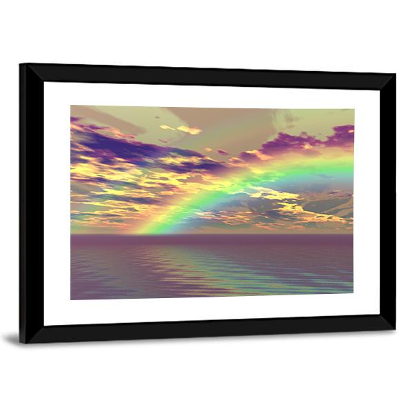 Vibrant Rainbow Appearing Over The Clouds And Sea Canvas Wall Art-3 Horizontal-Gallery Wrap-25" x 16"-Tiaracle