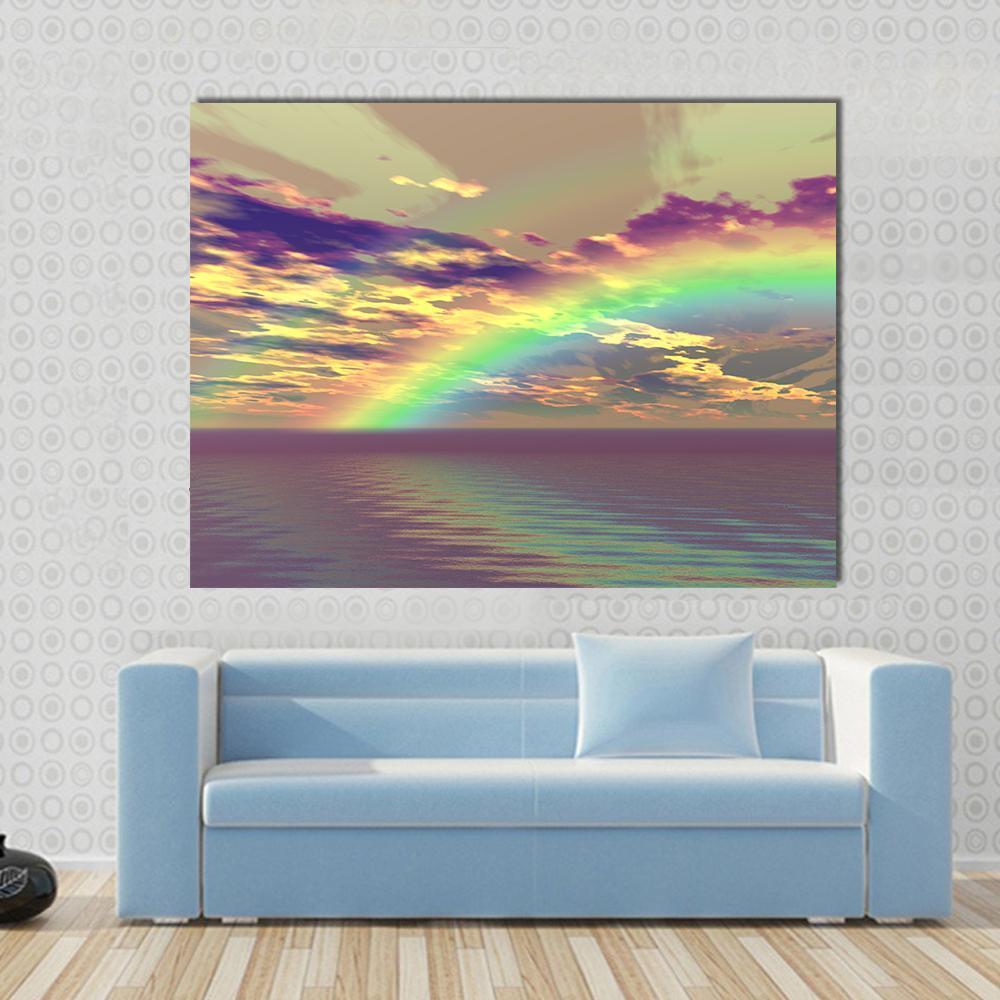 Vibrant Rainbow Appearing Over The Clouds And Sea Canvas Wall Art-1 Piece-Gallery Wrap-48" x 32"-Tiaracle