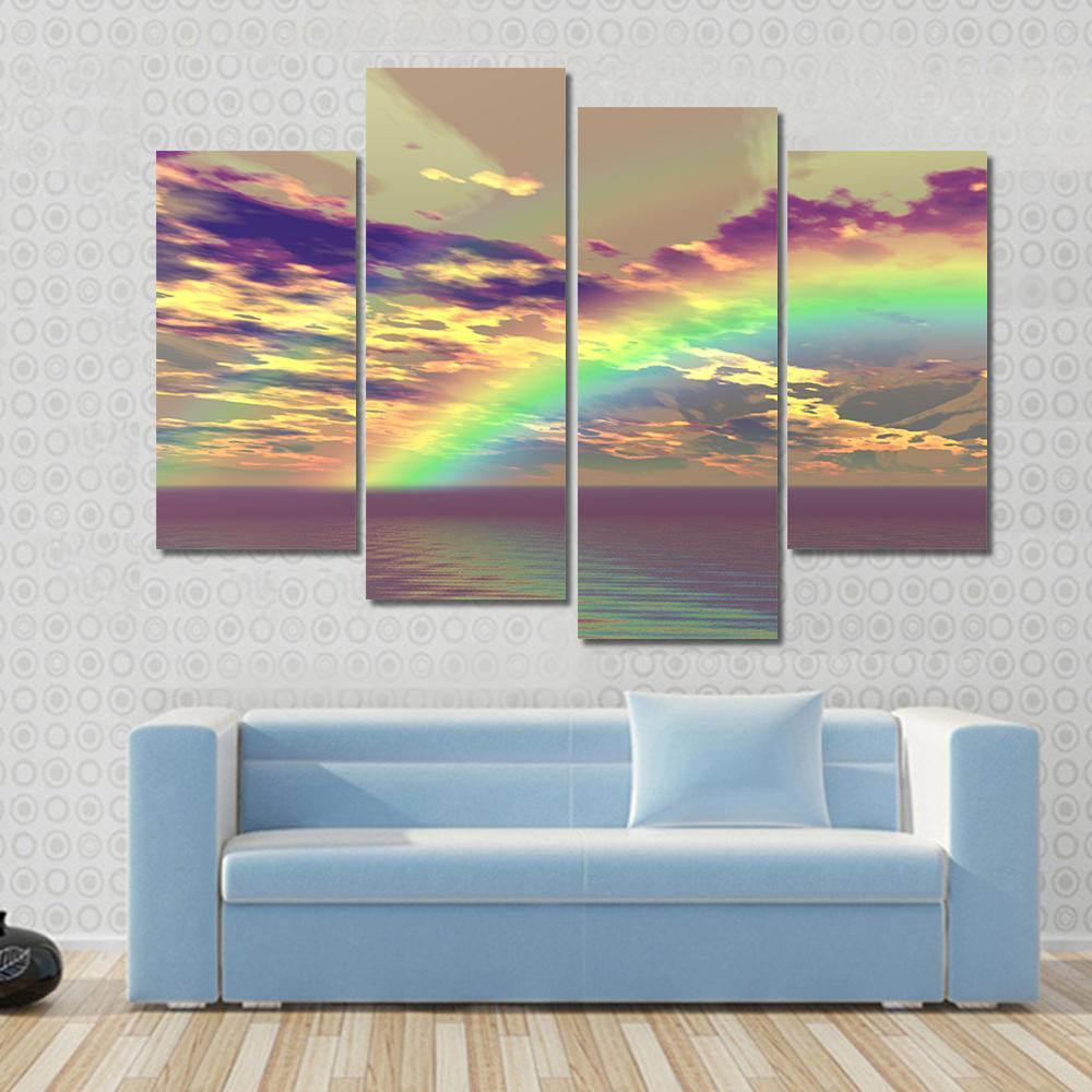 Vibrant Rainbow Appearing Over The Clouds And Sea Canvas Wall Art-4 Pop-Gallery Wrap-50" x 32"-Tiaracle