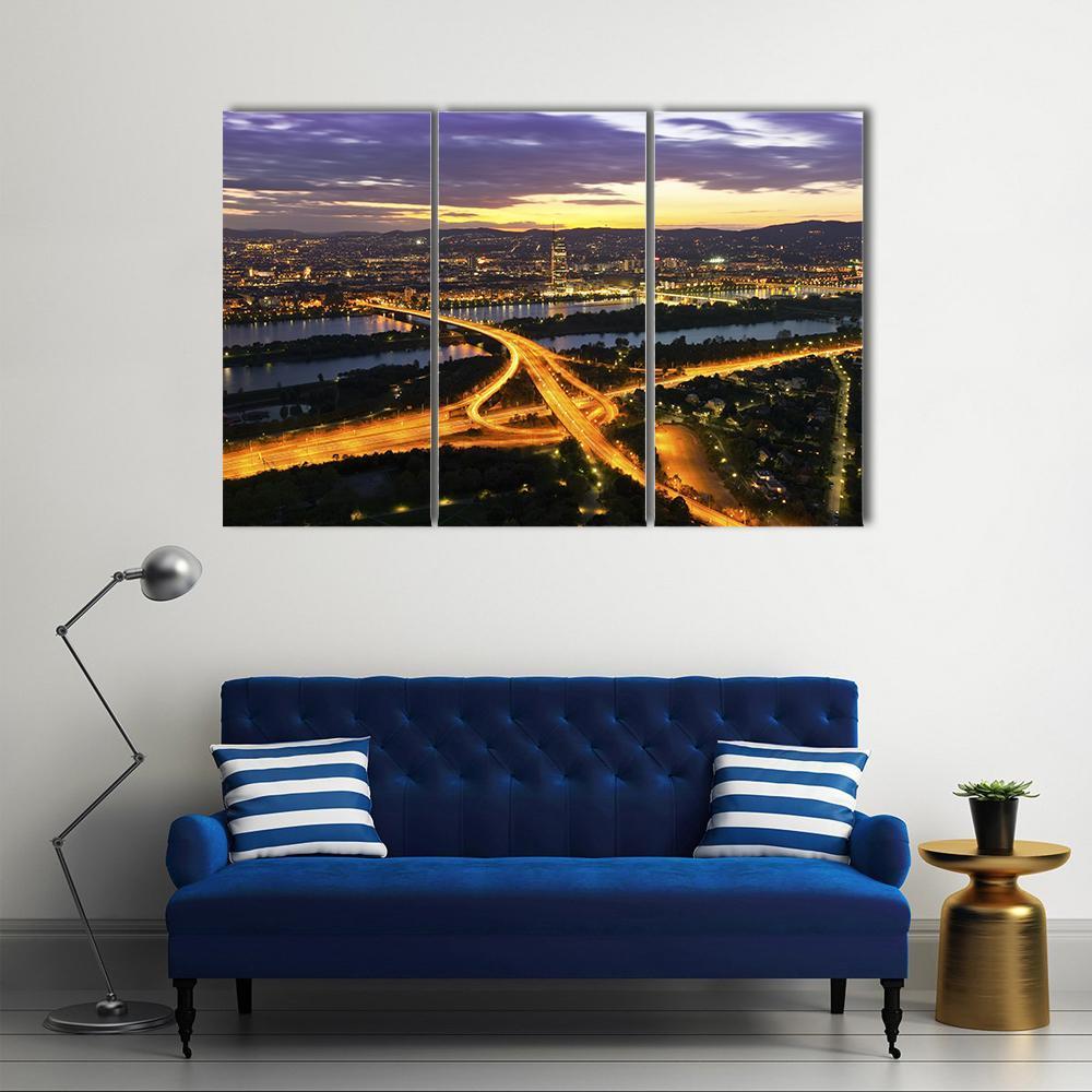 Vienna With Danube River Canvas Wall Art-3 Horizontal-Gallery Wrap-37" x 24"-Tiaracle