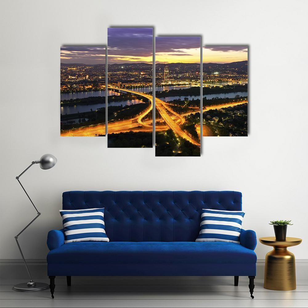 Vienna With Danube River Canvas Wall Art-4 Pop-Gallery Wrap-50" x 32"-Tiaracle