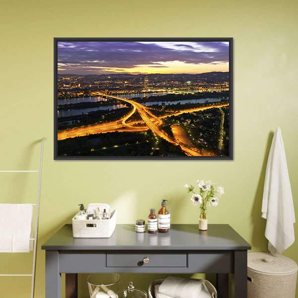 Vienna With Danube River Canvas Wall Art-3 Horizontal-Gallery Wrap-25" x 16"-Tiaracle