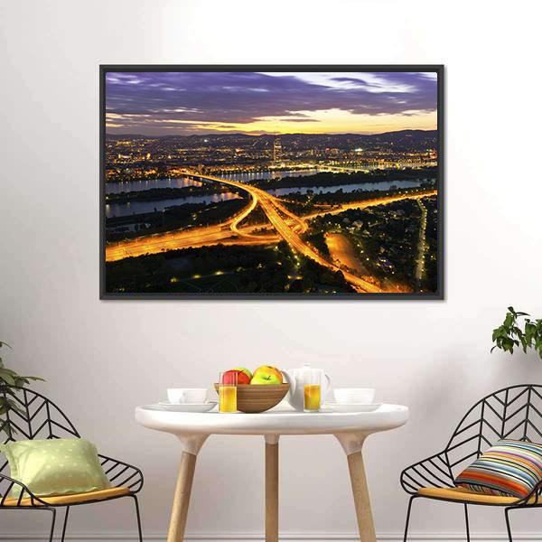 Vienna With Danube River Canvas Wall Art-1 Piece-Floating Frame-24" x 16"-Tiaracle