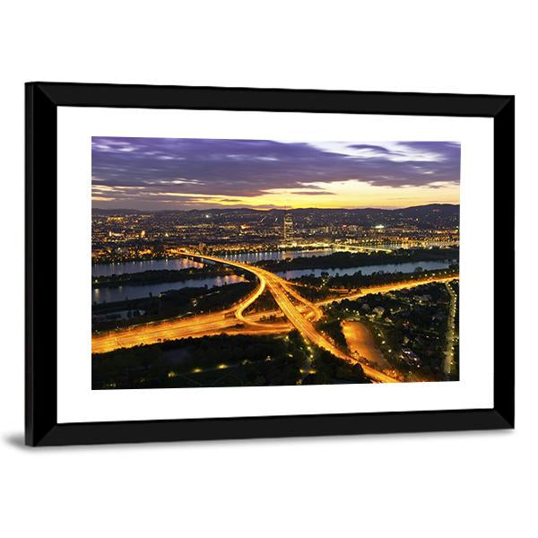 Vienna With Danube River Canvas Wall Art-3 Horizontal-Gallery Wrap-25" x 16"-Tiaracle