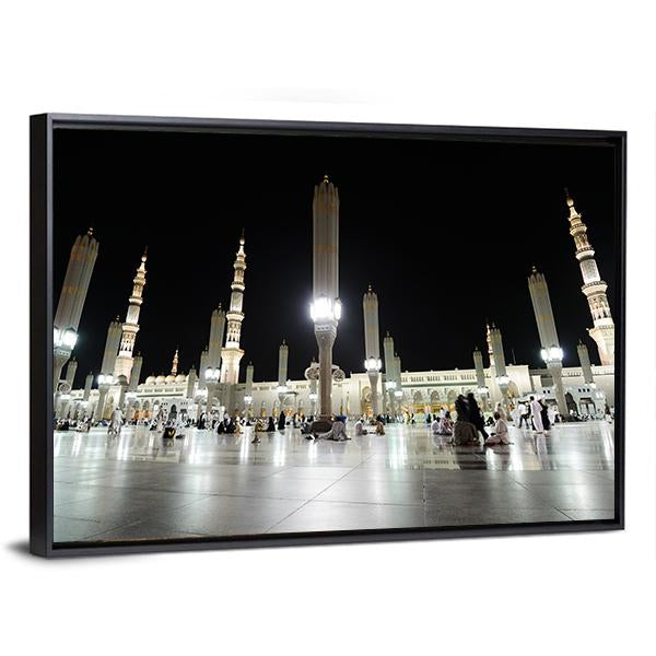 View Of Al Nabawi Mosque At Night Medinah Canvas Wall Art-3 Horizontal-Gallery Wrap-25" x 16"-Tiaracle