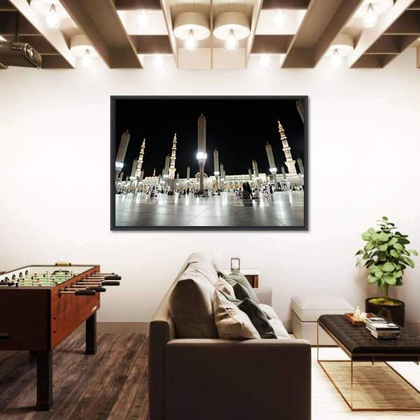 View Of Al Nabawi Mosque At Night Medinah Canvas Wall Art-3 Horizontal-Gallery Wrap-25" x 16"-Tiaracle