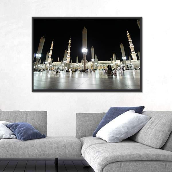 View Of Al Nabawi Mosque At Night Medinah Canvas Wall Art-3 Horizontal-Gallery Wrap-25" x 16"-Tiaracle