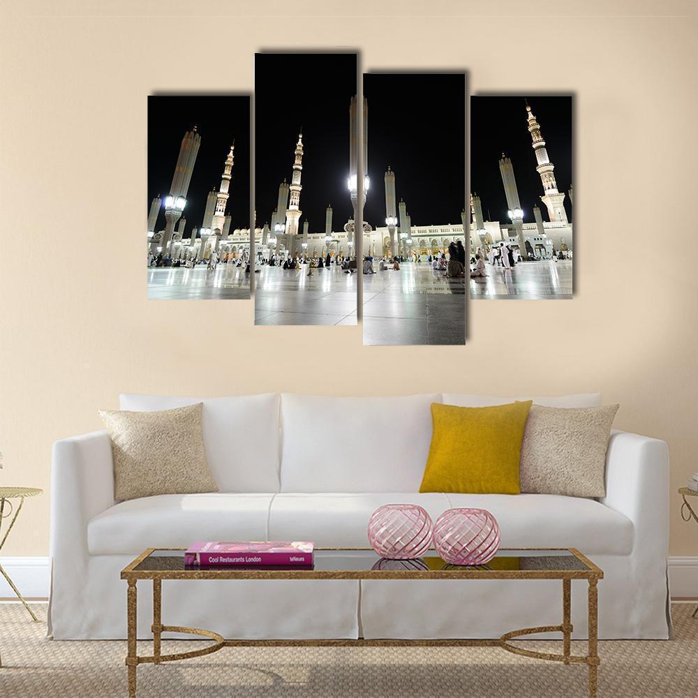 View Of Al Nabawi Mosque At Night Medinah Canvas Wall Art-4 Pop-Gallery Wrap-50" x 32"-Tiaracle