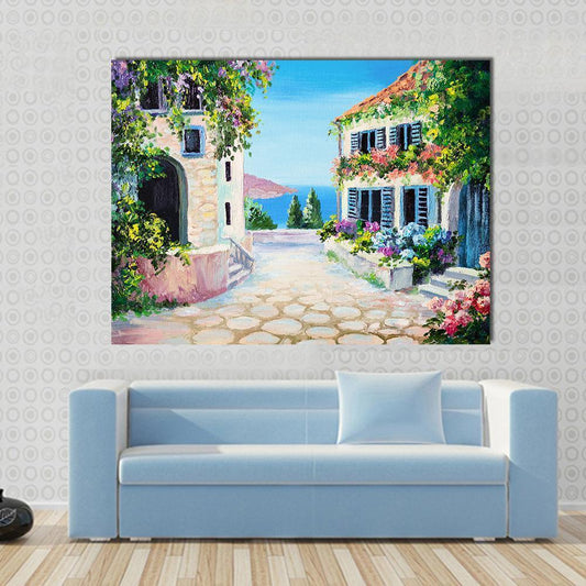 View Of An Old Street Near The Sea Canvas Wall Art-1 Piece-Gallery Wrap-48" x 32"-Tiaracle