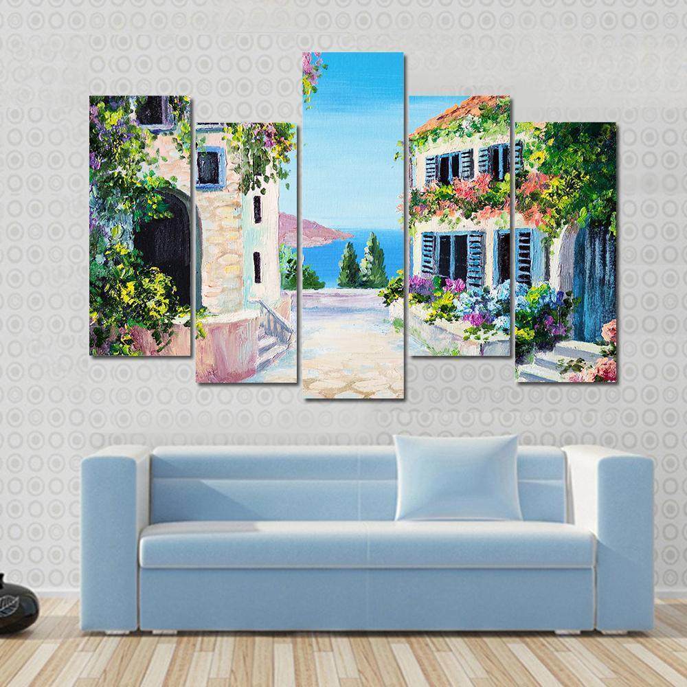 View Of An Old Street Near The Sea Canvas Wall Art-5 Pop-Gallery Wrap-47" x 32"-Tiaracle