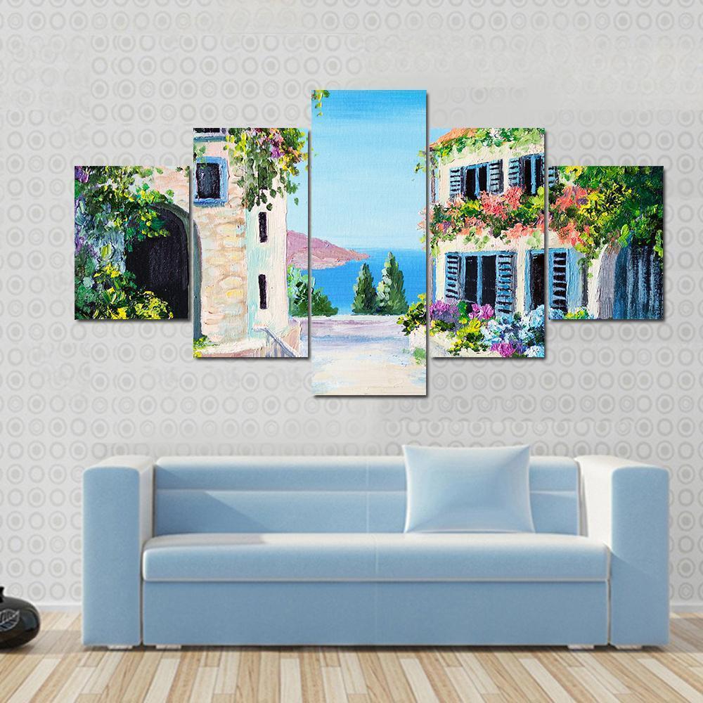 View Of An Old Street Near The Sea Canvas Wall Art-5 Star-Gallery Wrap-62" x 32"-Tiaracle