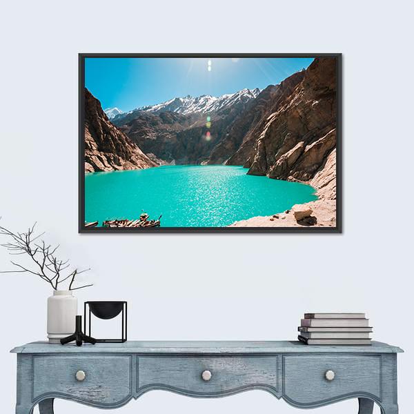 View Of Attabad Lake in Northern Pakistan Canvas Wall Art-1 Piece-Floating Frame-24" x 16"-Tiaracle