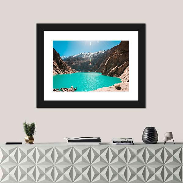 View Of Attabad Lake in Northern Pakistan Canvas Wall Art-1 Piece-Framed Print-20" x 16"-Tiaracle