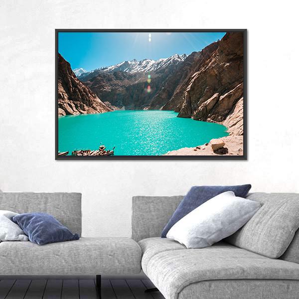 View Of Attabad Lake in Northern Pakistan Canvas Wall Art-3 Horizontal-Gallery Wrap-25" x 16"-Tiaracle