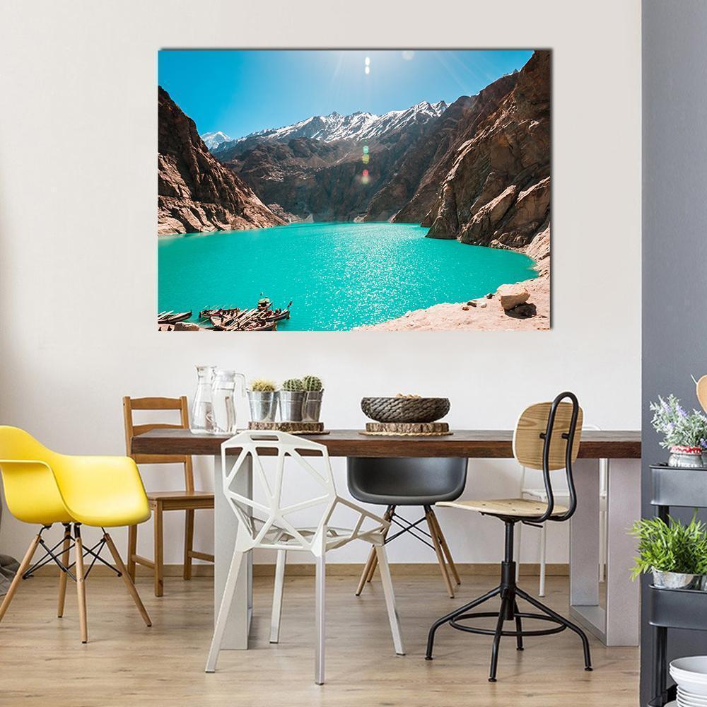 View Of Attabad Lake in Northern Pakistan Canvas Wall Art-1 Piece-Gallery Wrap-48" x 32"-Tiaracle