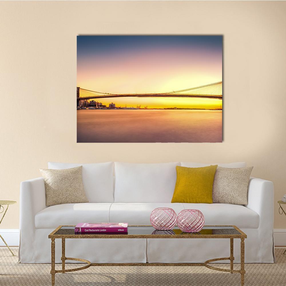 View Of Brooklyn Bridge Canvas Wall Art-1 Piece-Gallery Wrap-48" x 32"-Tiaracle
