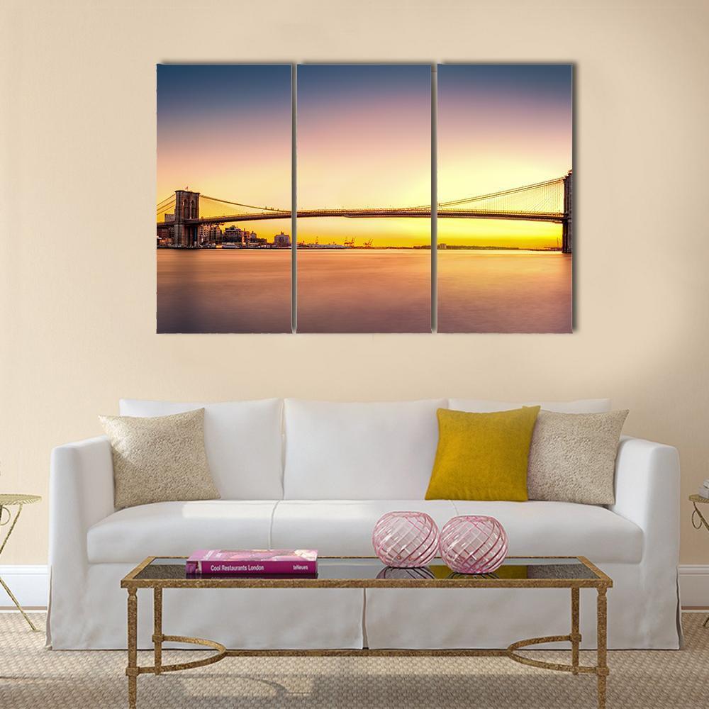 View Of Brooklyn Bridge Canvas Wall Art-3 Horizontal-Gallery Wrap-37" x 24"-Tiaracle