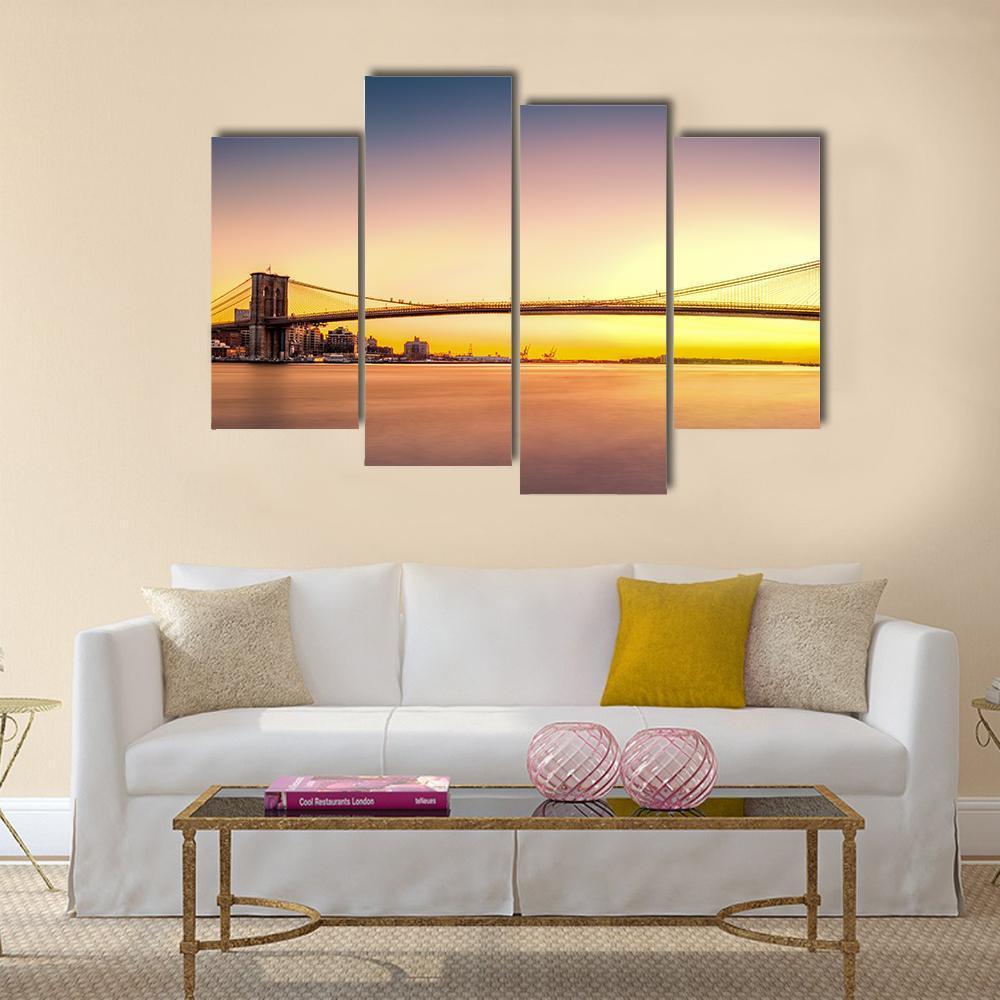 View Of Brooklyn Bridge Canvas Wall Art-4 Pop-Gallery Wrap-50" x 32"-Tiaracle