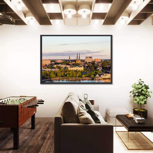 View Of Charlotte Town Canvas Wall Art-3 Horizontal-Gallery Wrap-25" x 16"-Tiaracle