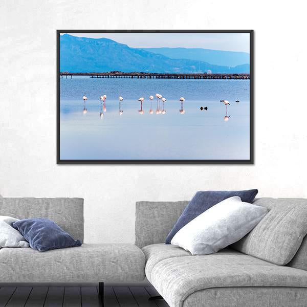 View Of Flamingo Group In Water Canvas Wall Art-3 Horizontal-Gallery Wrap-25" x 16"-Tiaracle