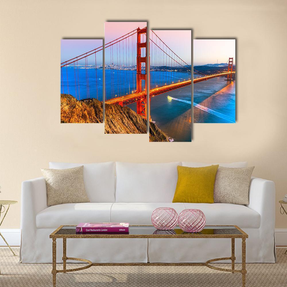 View Of Golden Gate Bridge Canvas Wall Art-4 Pop-Gallery Wrap-50" x 32"-Tiaracle