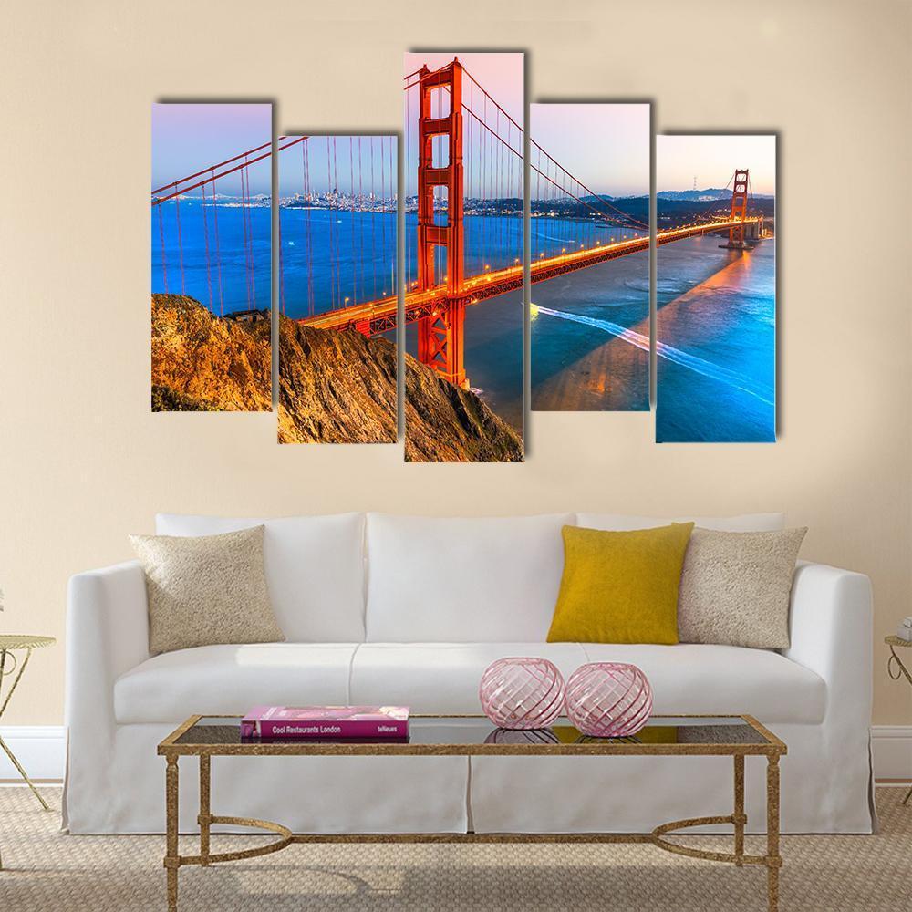 View Of Golden Gate Bridge Canvas Wall Art-5 Pop-Gallery Wrap-47" x 32"-Tiaracle