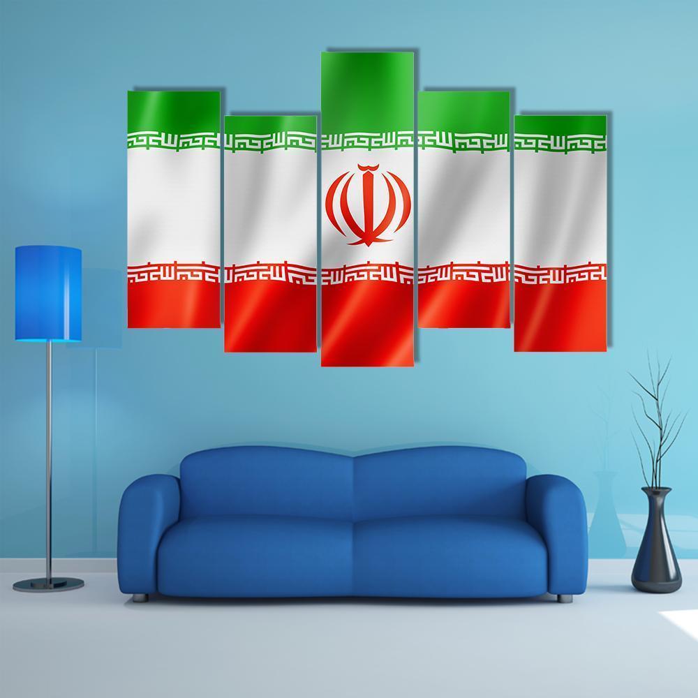 View Of Iran Flag Canvas Wall Art-5 Pop-Gallery Wrap-47" x 32"-Tiaracle