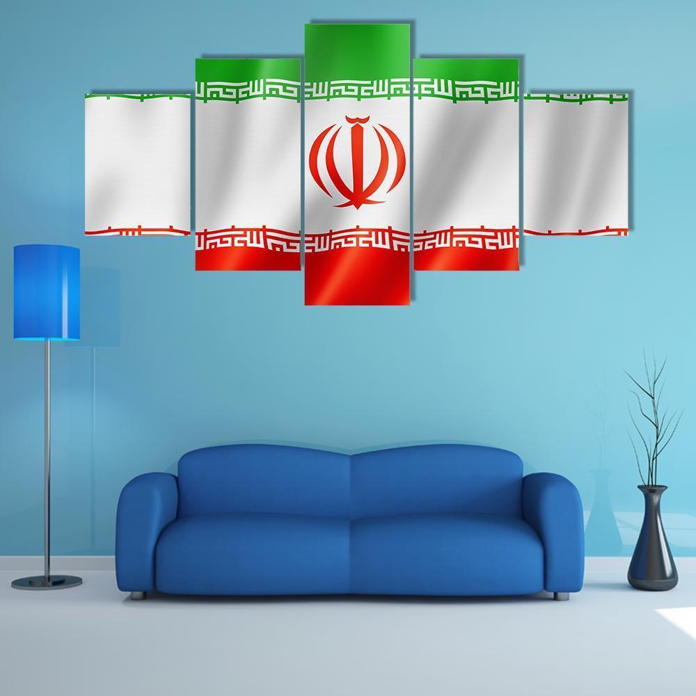 View Of Iran Flag Canvas Wall Art-5 Star-Gallery Wrap-62" x 32"-Tiaracle