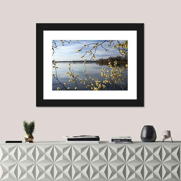 View Of Lake In Spring Canvas Wall Art-1 Piece-Framed Print-20" x 16"-Tiaracle