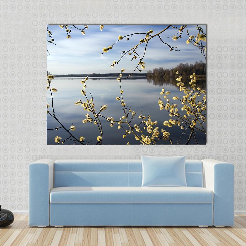 View Of Lake In Spring Canvas Wall Art-1 Piece-Gallery Wrap-48" x 32"-Tiaracle