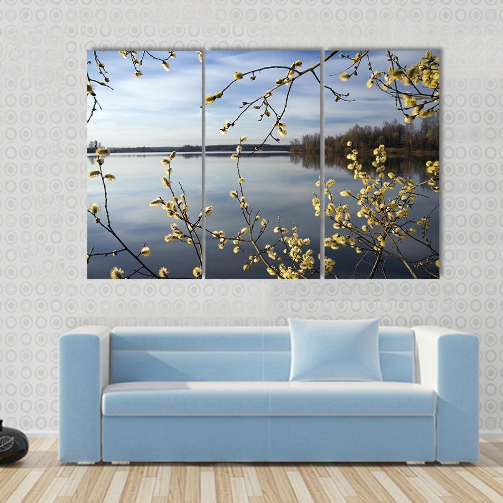 View Of Lake In Spring Canvas Wall Art-3 Horizontal-Gallery Wrap-37" x 24"-Tiaracle