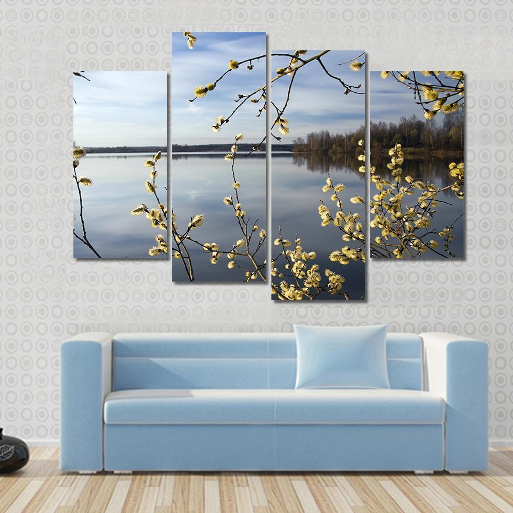 View Of Lake In Spring Canvas Wall Art-4 Pop-Gallery Wrap-50" x 32"-Tiaracle