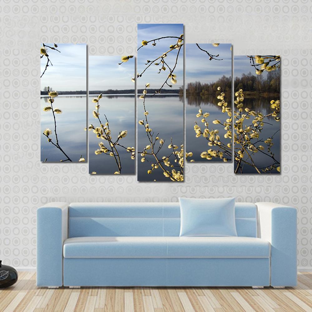 View Of Lake In Spring Canvas Wall Art-5 Pop-Gallery Wrap-47" x 32"-Tiaracle