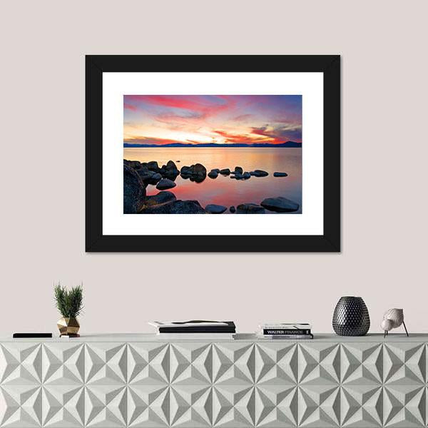 View Of Lake Tahoe At Sunrise Canvas Wall Art-1 Piece-Framed Print-20" x 16"-Tiaracle