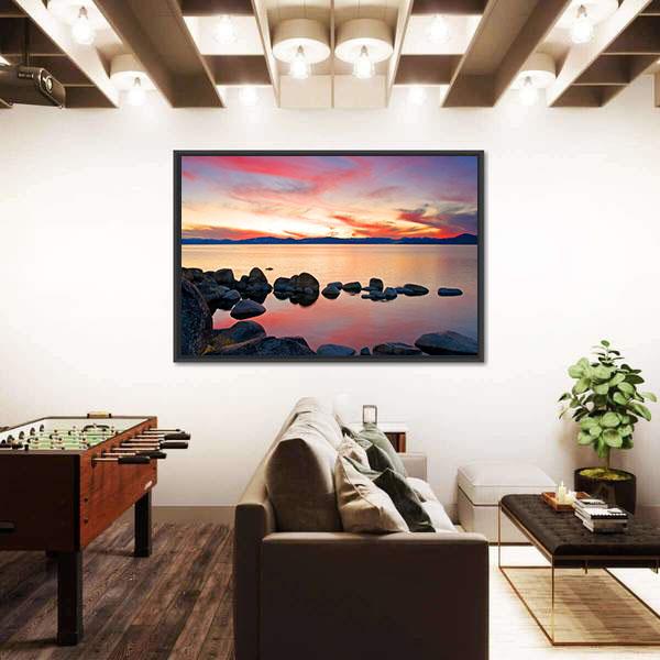View Of Lake Tahoe At Sunrise Canvas Wall Art-3 Horizontal-Gallery Wrap-25" x 16"-Tiaracle