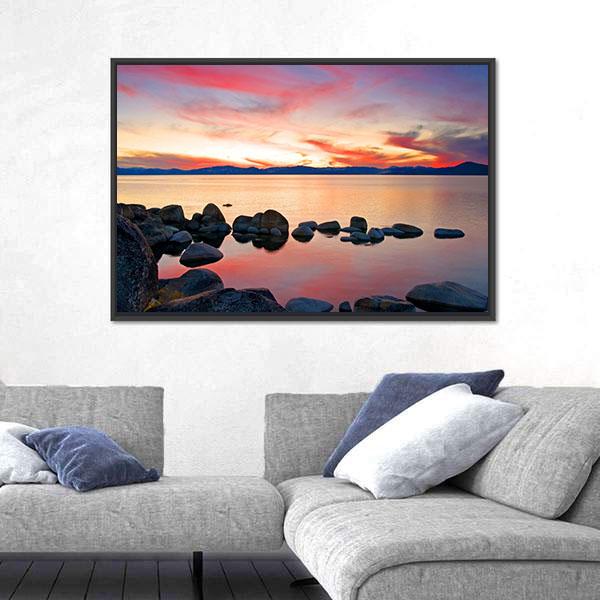 View Of Lake Tahoe At Sunrise Canvas Wall Art-3 Horizontal-Gallery Wrap-25" x 16"-Tiaracle