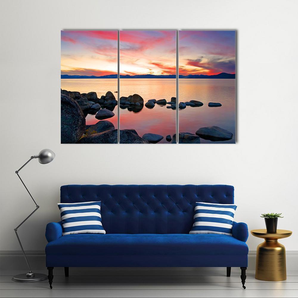 View Of Lake Tahoe At Sunrise Canvas Wall Art-3 Horizontal-Gallery Wrap-37" x 24"-Tiaracle